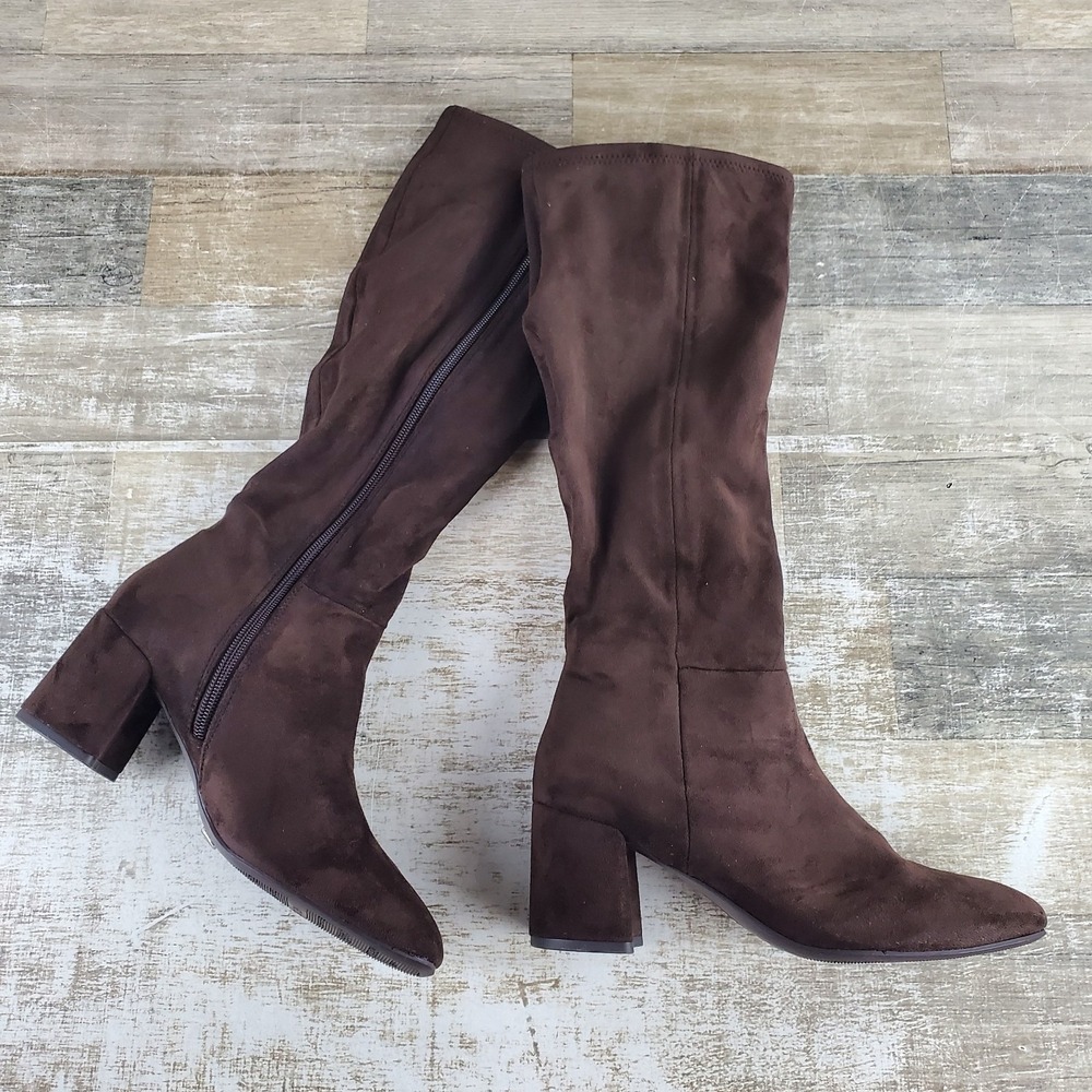 Anne Klein Lacey Womens Knee High Boot Sz 6.5 Brown Suede Block Heel Side Zipper
